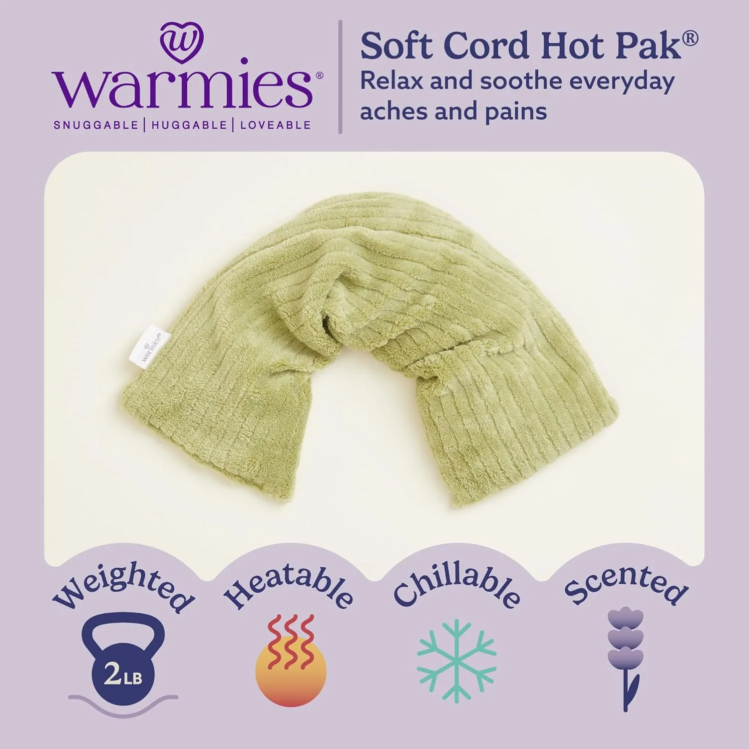 warmies Hot-Pak, Microwavable Neck Wrap - Heating & Cooling Plush Pad for Calming Relaxation - Weighted & Heated Neck Warmer with Scented Lavender - Microwave Heat Pad for Aches & Pain - Green