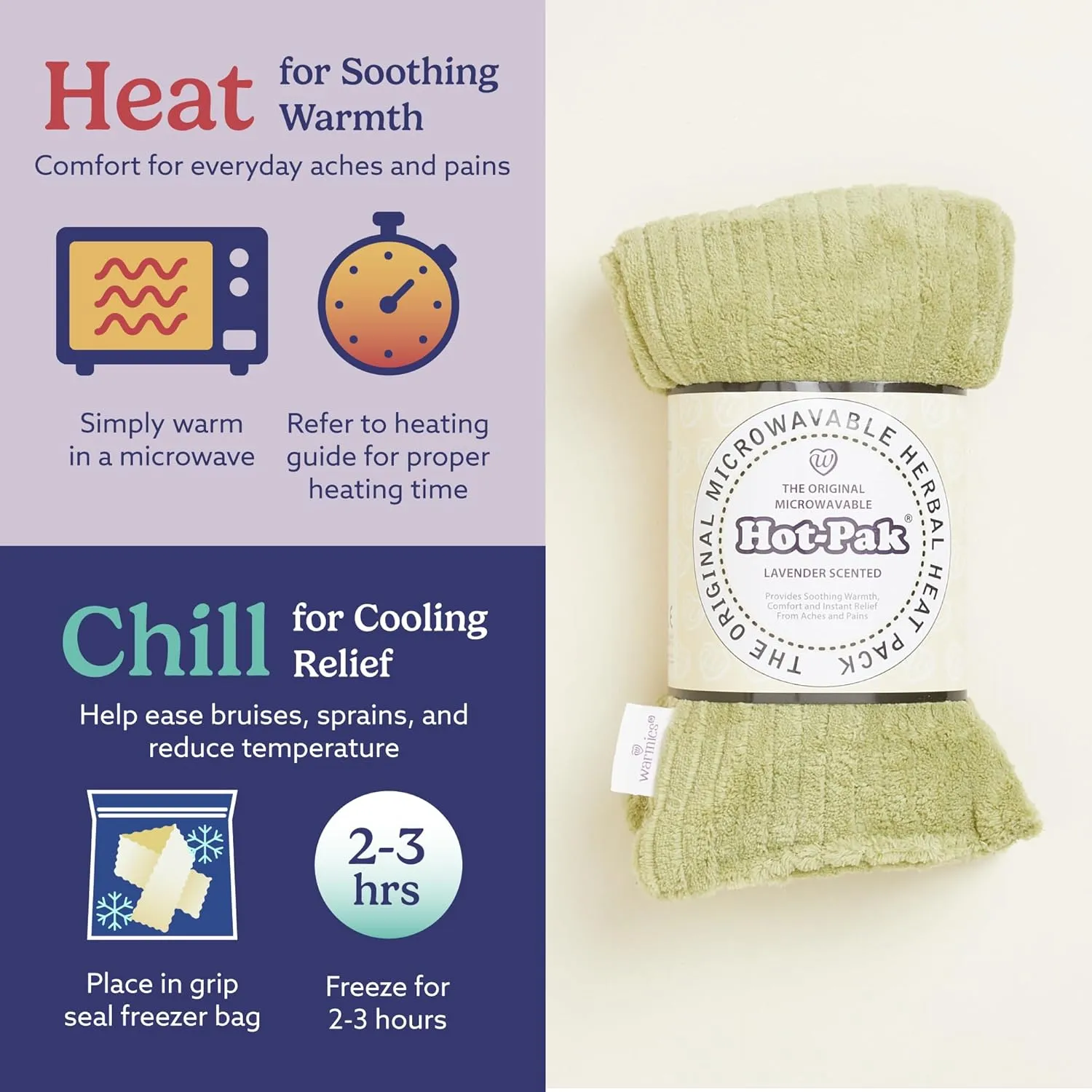 warmies Hot-Pak, Microwavable Neck Wrap - Heating & Cooling Plush Pad for Calming Relaxation - Weighted & Heated Neck Warmer with Scented Lavender - Microwave Heat Pad for Aches & Pain - Green