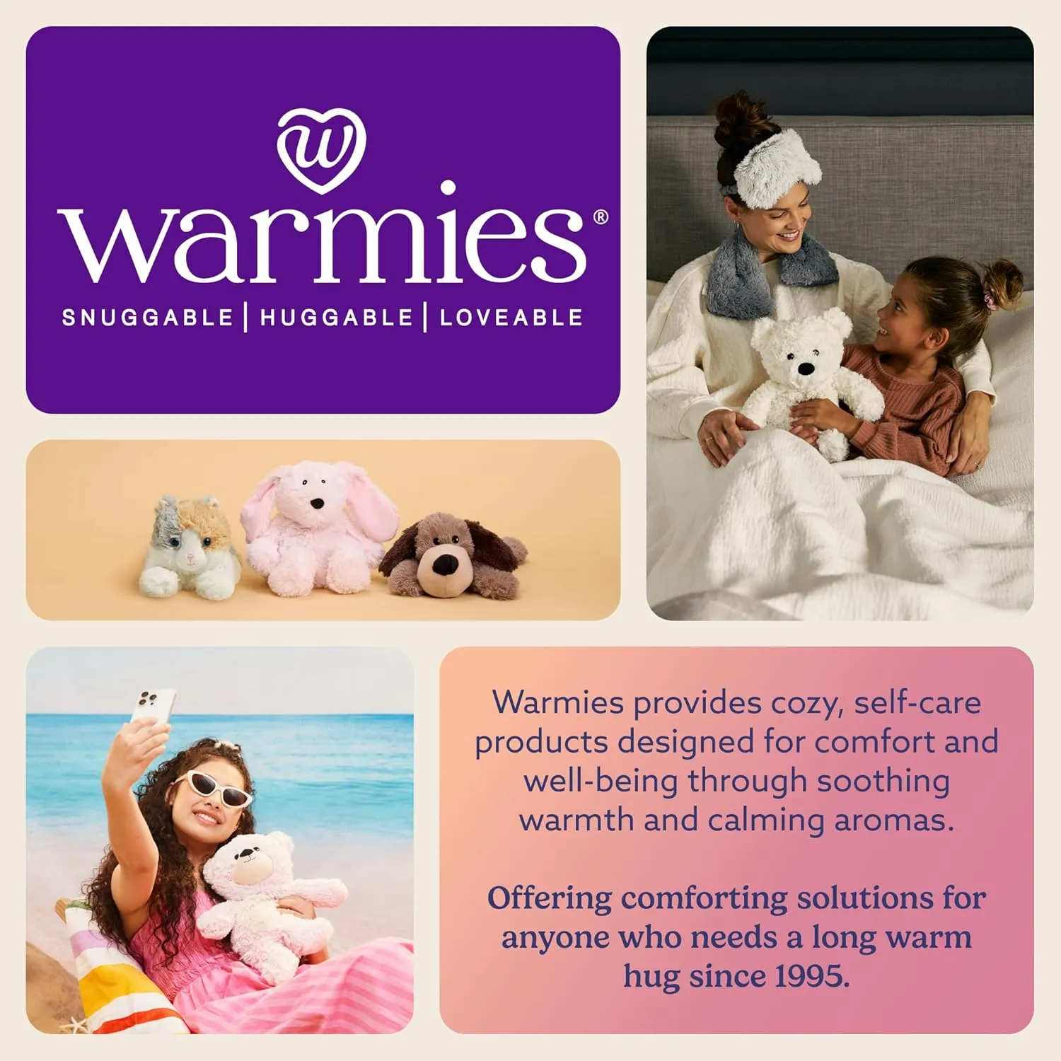 warmies Microwavable Eye Mask for Warmth & Comfort - Heating & Cooling Compress for Calming Relaxation - Weighted & Heated Eye Mask with Scented Lavender for Sleeping - Cream
