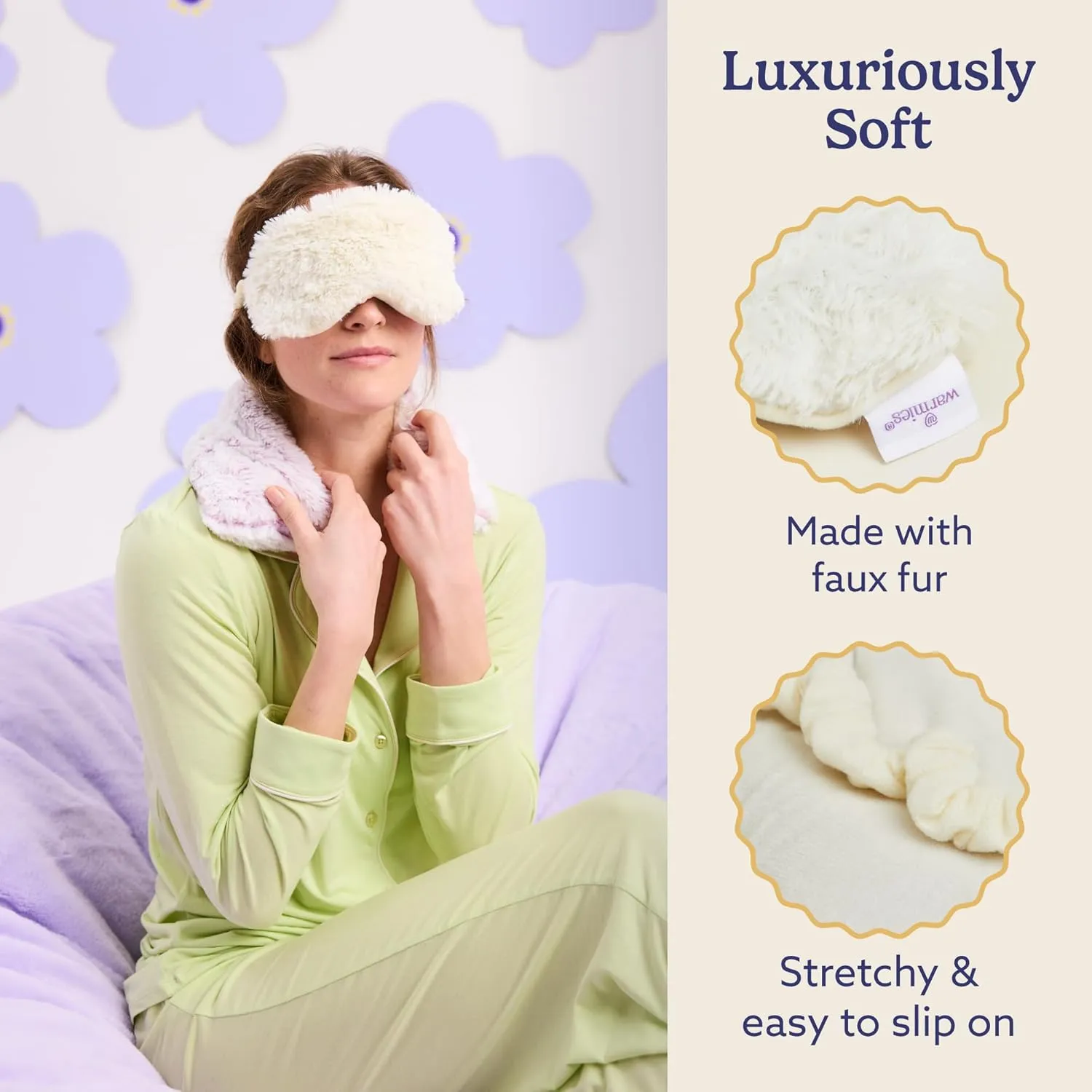 warmies Microwavable Eye Mask for Warmth & Comfort - Heating & Cooling Compress for Calming Relaxation - Weighted & Heated Eye Mask with Scented Lavender for Sleeping - Cream