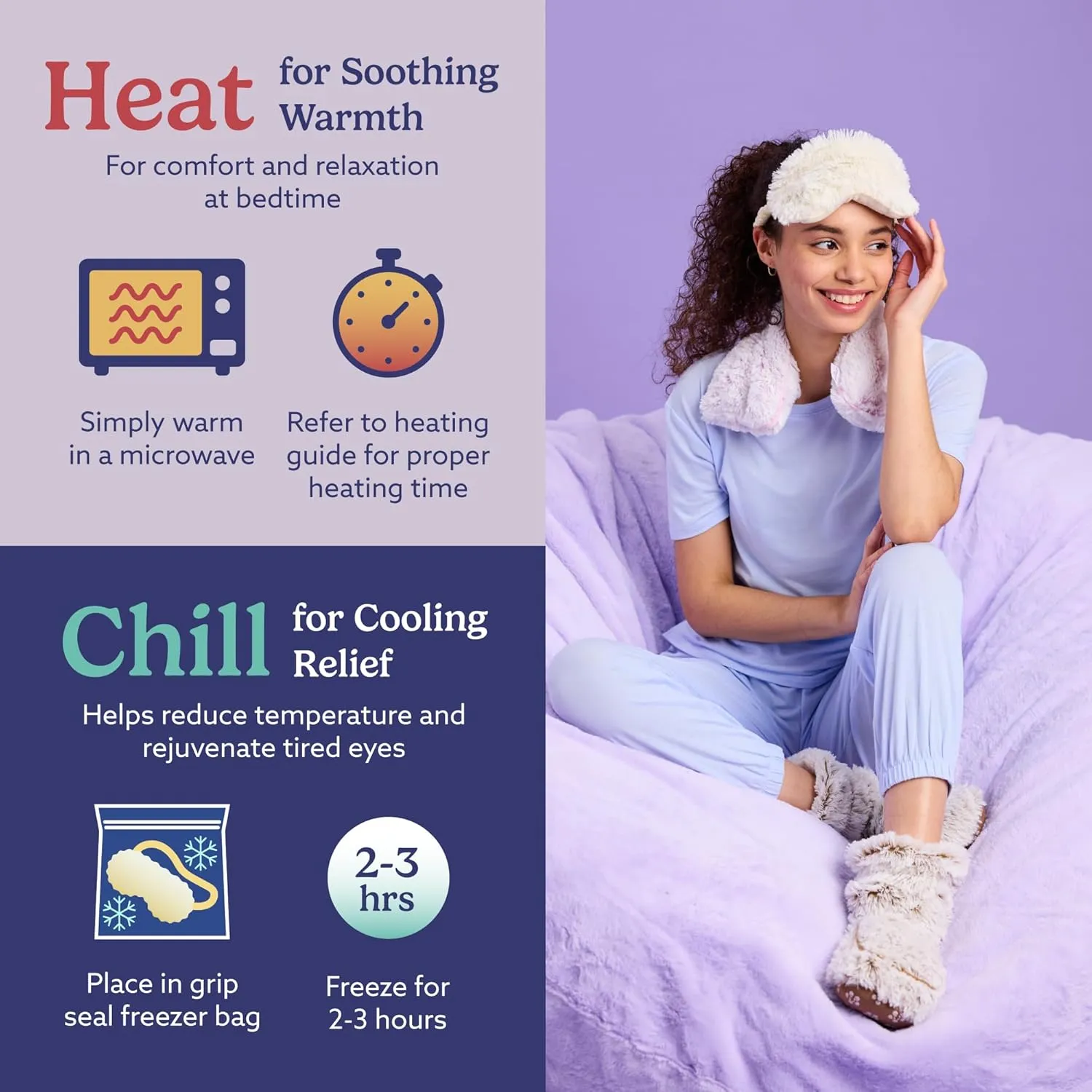 warmies Microwavable Eye Mask for Warmth & Comfort - Heating & Cooling Compress for Calming Relaxation - Weighted & Heated Eye Mask with Scented Lavender for Sleeping - Cream
