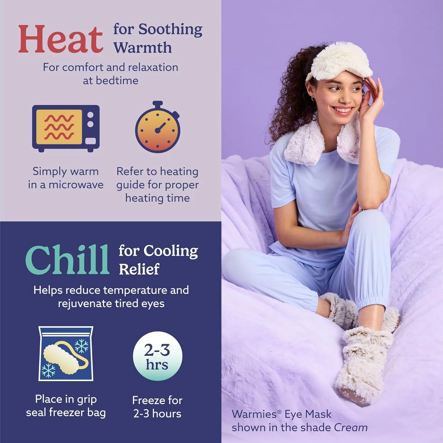 warmies Microwavable Eye Mask for Warmth & Comfort - Heating & Cooling Compress for Calming Relaxation - Weighted & Heated Eye Mask with Scented Lavender for Sleeping - Gray