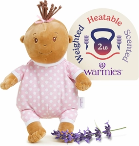 warmies Microwavable & Weighted Stuffed Animals, Baby Girl Darker Skin - Heated Stuffed Animal Plushie for Warmth & Comfort - Soft Plush Toys for Adults & Children (Boys, Girls, Babies & Toddlers)