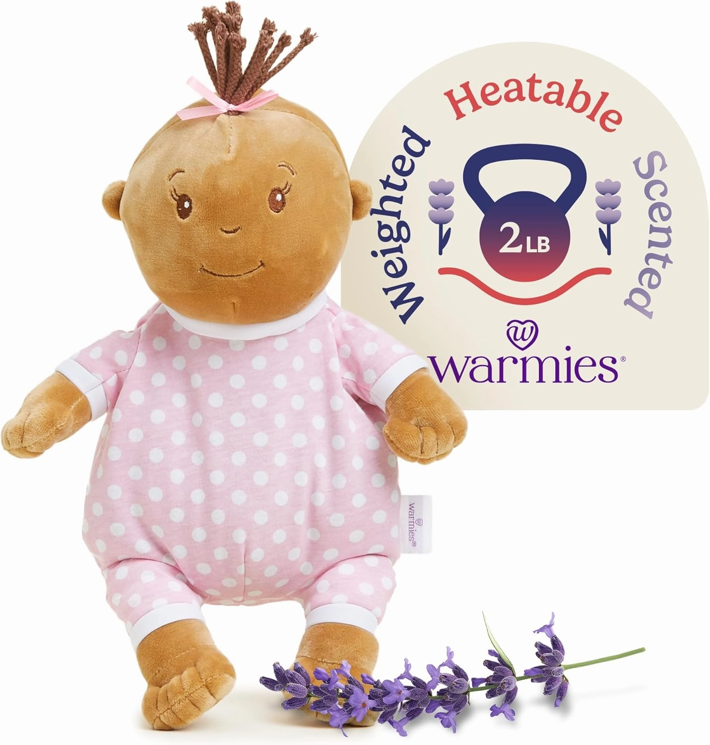 warmies Microwavable & Weighted Stuffed Animals, Baby Girl Darker Skin - Heated Stuffed Animal Plushie for Warmth & Comfort - Soft Plush Toys for Adults & Children (Boys, Girls, Babies & Toddlers)