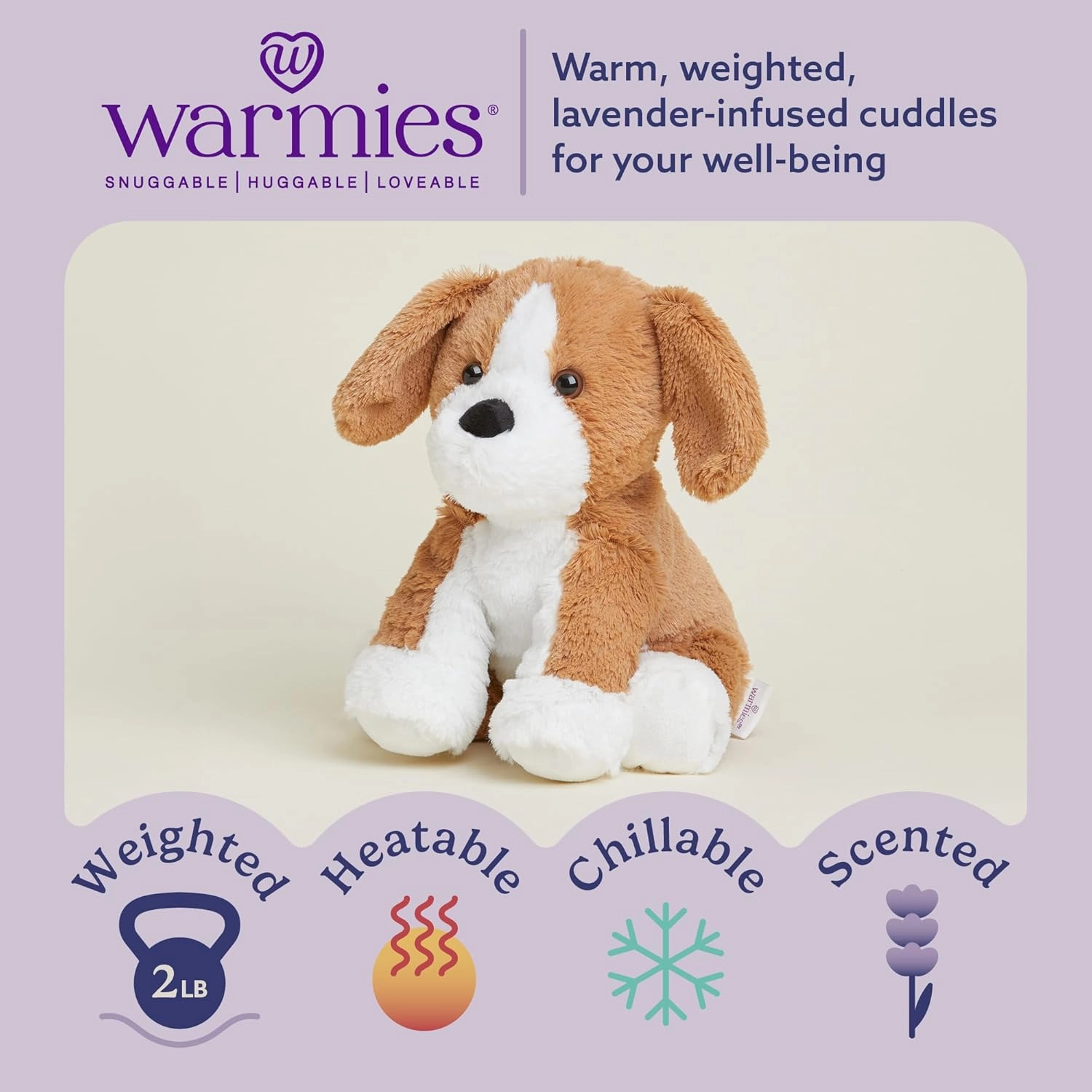 warmies Microwavable & Weighted Stuffed Animals, Beagle - Heated Stuffed Animal Plushie for Warmth & Comfort - Cute Soft Plush Toys for Adults & Children (Boys, Girls, Babies & Toddlers)