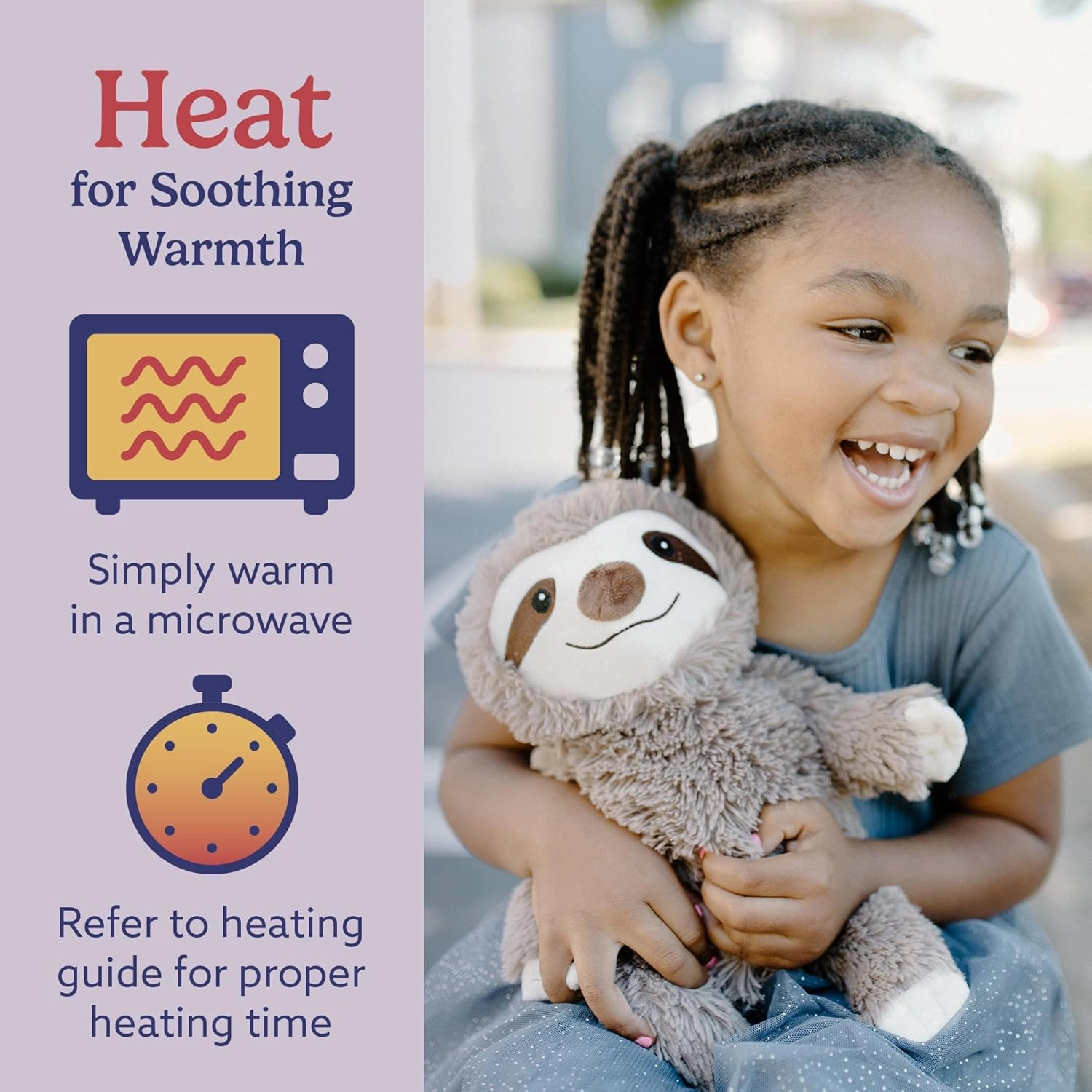 warmies Microwavable & Weighted Stuffed Animals, Gray Sloth - Heated Stuffed Animal Plushie for Warmth & Comfort - Cute Soft Plush Toys for Adults & Children (Boys, Girls, Babies & Toddlers)
