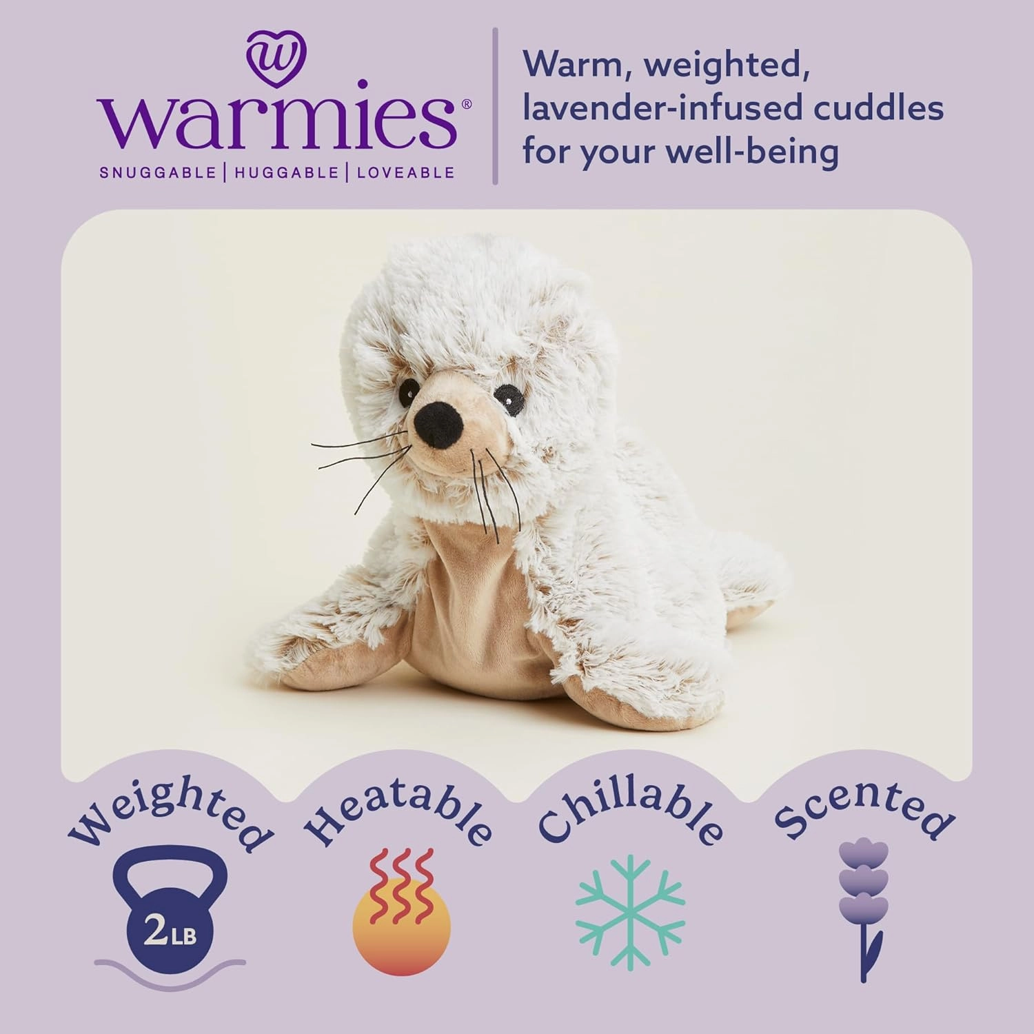 Warmies Microwavable & Weighted Stuffed Animals, Seal - Heated Stuffed Animal Plushie for Warmth & Comfort - Cute Soft Plush Toys for Adults & Children (Boys, Girls, Babies & Toddlers)