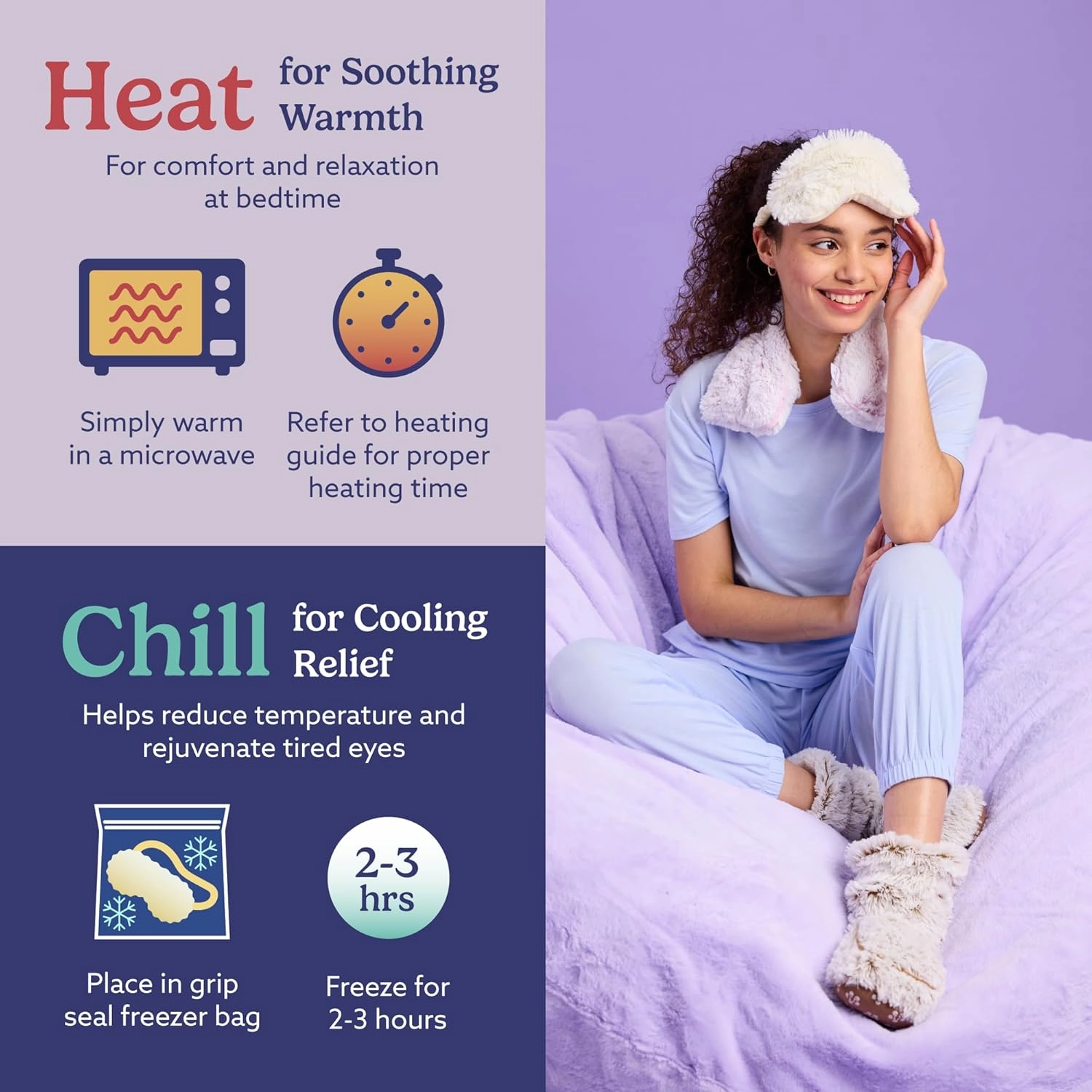 warmies Microwavable Eye Mask for Warmth & Comfort - Heating & Cooling Compress for Calming Relaxation - Weighted & Heated Eye Mask with Scented Lavender for Sleeping - Cream