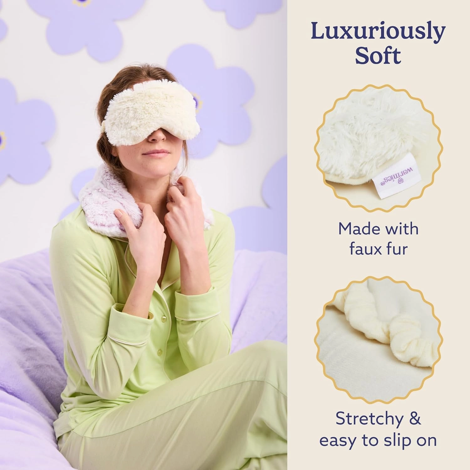 warmies Microwavable Eye Mask for Warmth & Comfort - Heating & Cooling Compress for Calming Relaxation - Weighted & Heated Eye Mask with Scented Lavender for Sleeping - Cream