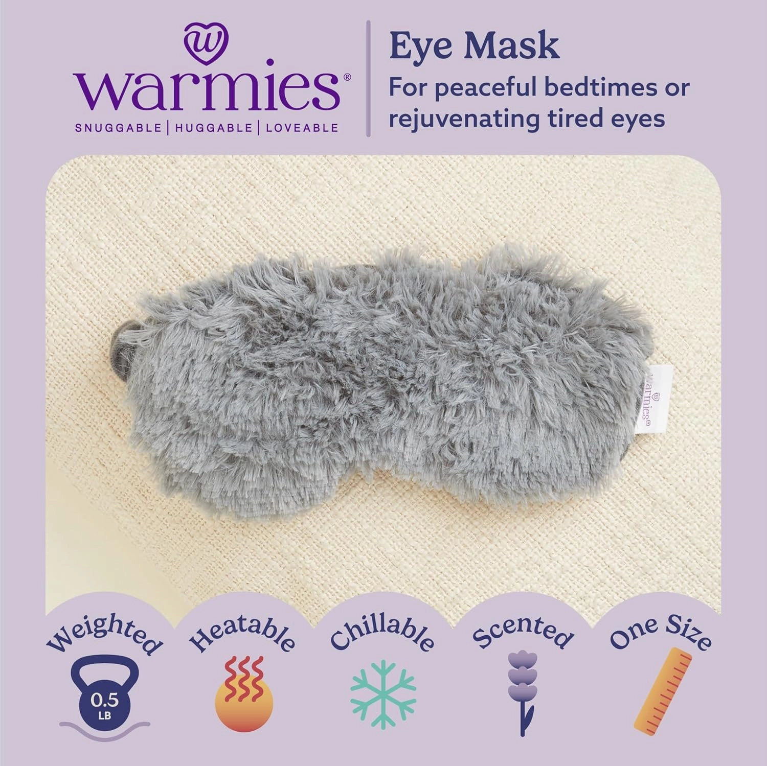warmies Microwavable Eye Mask for Warmth & Comfort - Heating & Cooling Compress for Calming Relaxation - Weighted & Heated Eye Mask with Scented Lavender for Sleeping - Gray