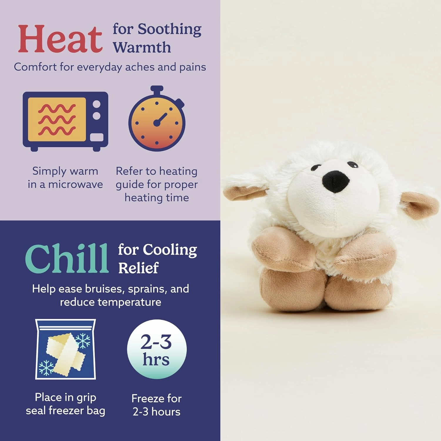 warmies Microwavable Neck & Shoulder Wrap - Heating & Cooling Plush Pad for Calming Relaxation - Weighted & Heated Neck Warmer with Scented Lavender - Microwave Heat Pad for Aches & Pain - Sheep