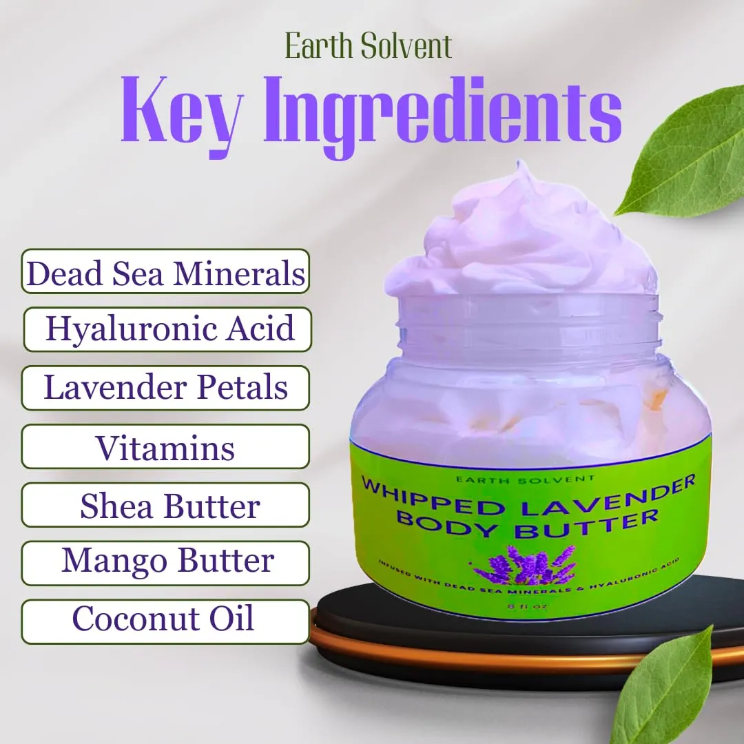 Whipped Lavender Body Butter Infused with Dead Sea Minerals & Hyaluronic Acid | Whipped Shea Butter   Mango Butter Super Hydrating Repairing & Moisturizing