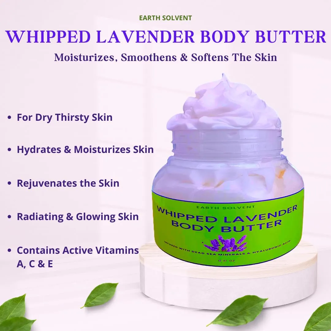 Whipped Lavender Body Butter Infused with Dead Sea Minerals & Hyaluronic Acid | Whipped Shea Butter   Mango Butter Super Hydrating Repairing & Moisturizing