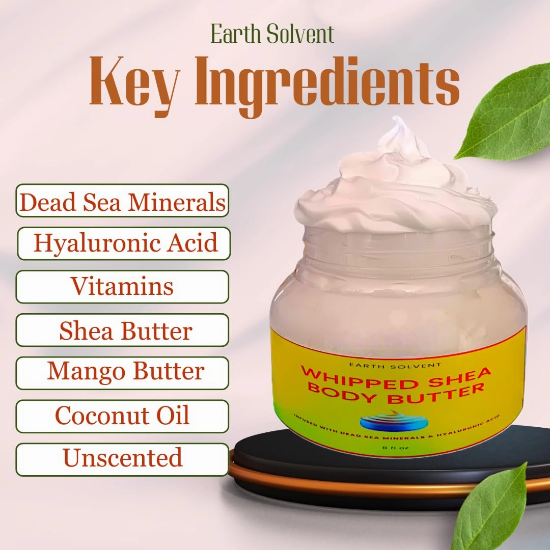 Whipped Unscented Body Butter Infused with Dead Sea Minerals & Hyaluronic Acid | Whipped Shea Butter   Mango Butter Super Hydrating Repairing & Moisturizing (8 oz, Unscented)