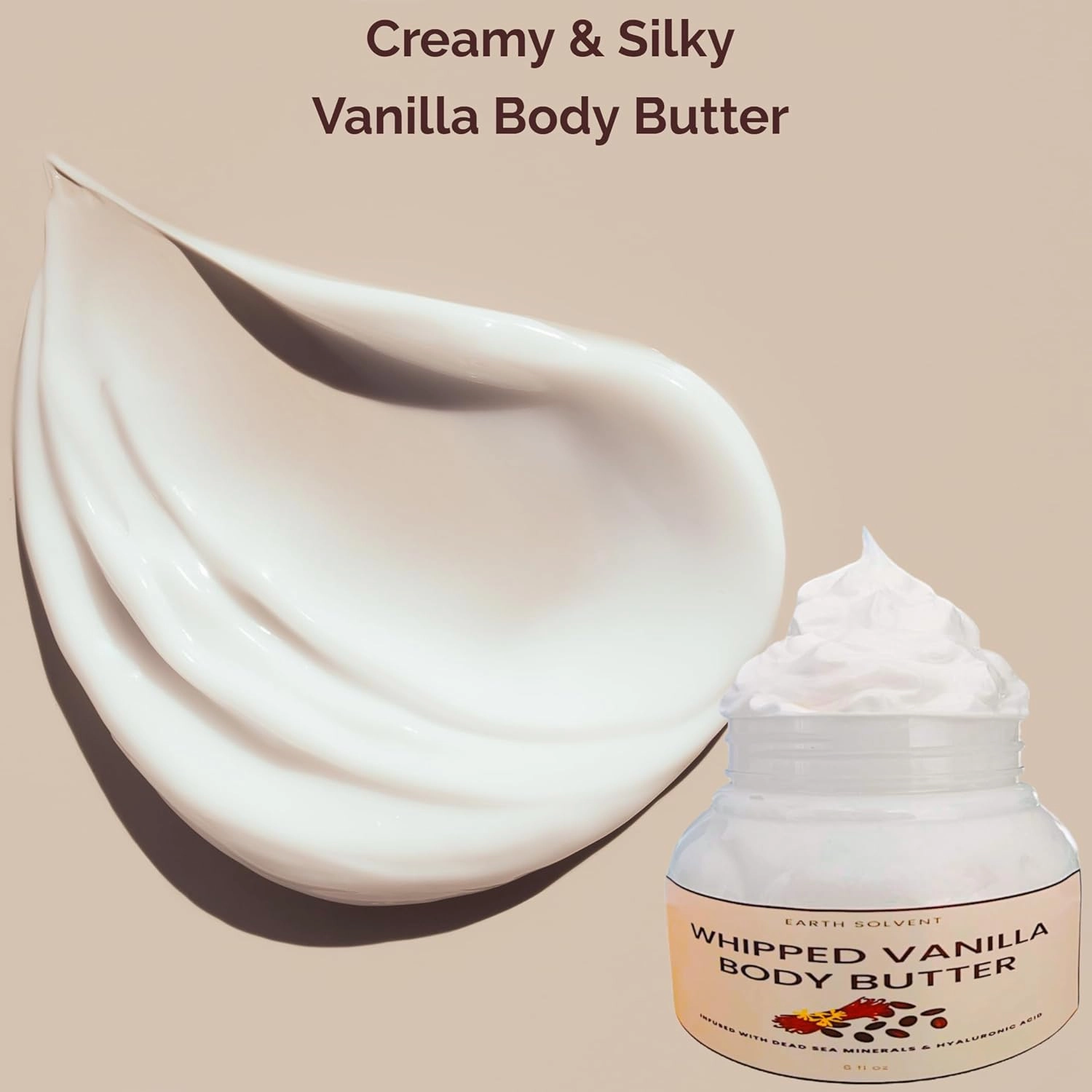 Whipped Vanilla Body Butter Infused with Dead Sea Minerals & Hyaluronic Acid | Whipped Shea Butter   Mango Butter Super Hydrating Repairing & Moisturizing (8oz, Vanilla)