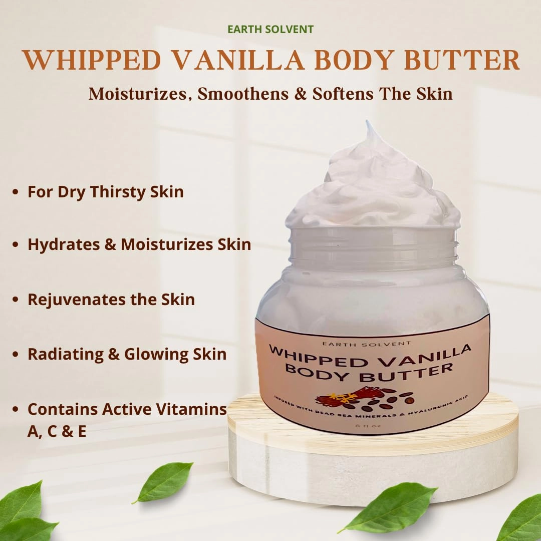 Whipped Vanilla Body Butter Infused with Dead Sea Minerals & Hyaluronic Acid | Whipped Shea Butter   Mango Butter Super Hydrating Repairing & Moisturizing (8oz, Vanilla)