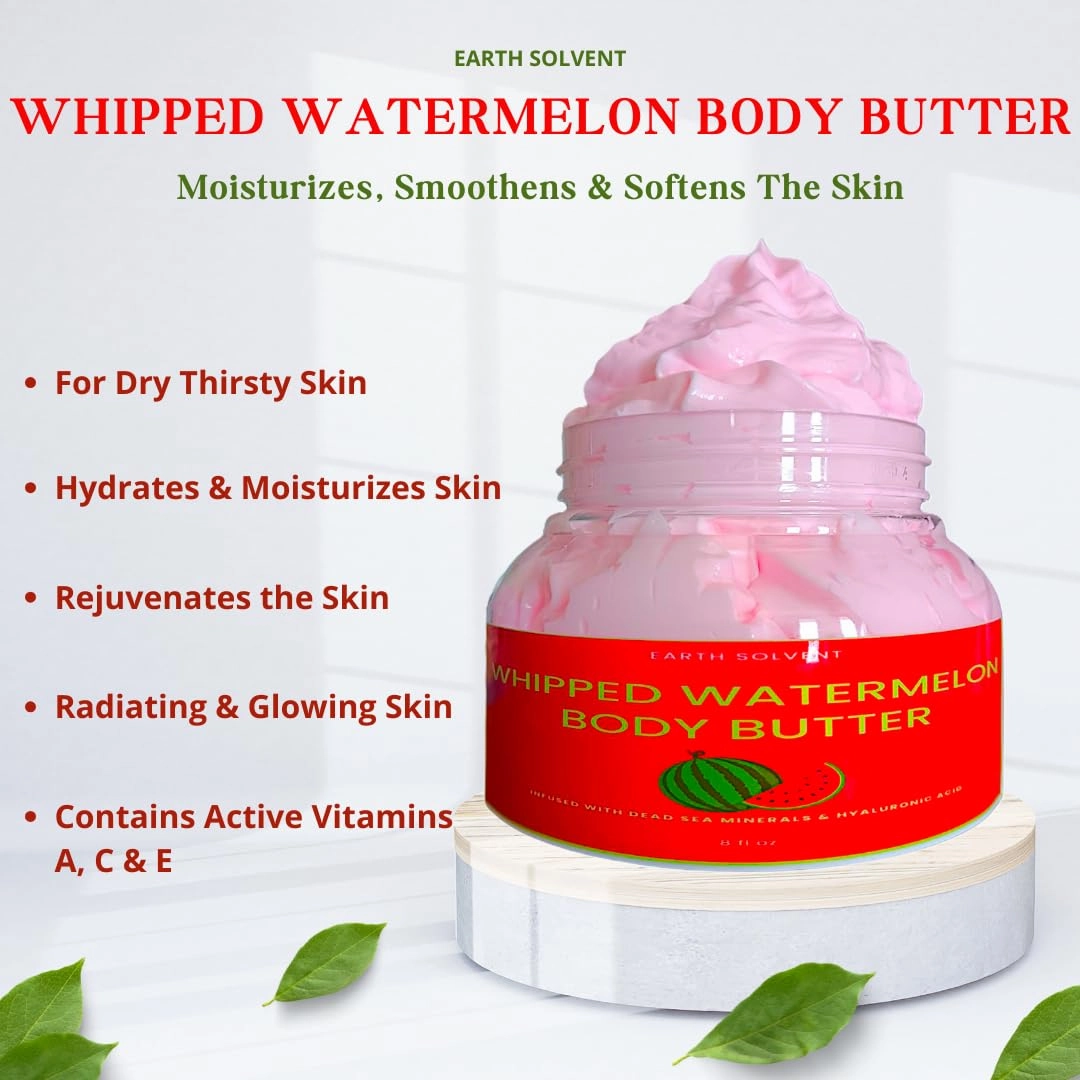 Whipped Watermelon Body Butter Infused with Dead Sea Minerals & Hyaluronic Acid | Whipped Shea Butter   Mango Butter Super Hydrating Repairing & Moisturizing (8 fl, Watermelon)