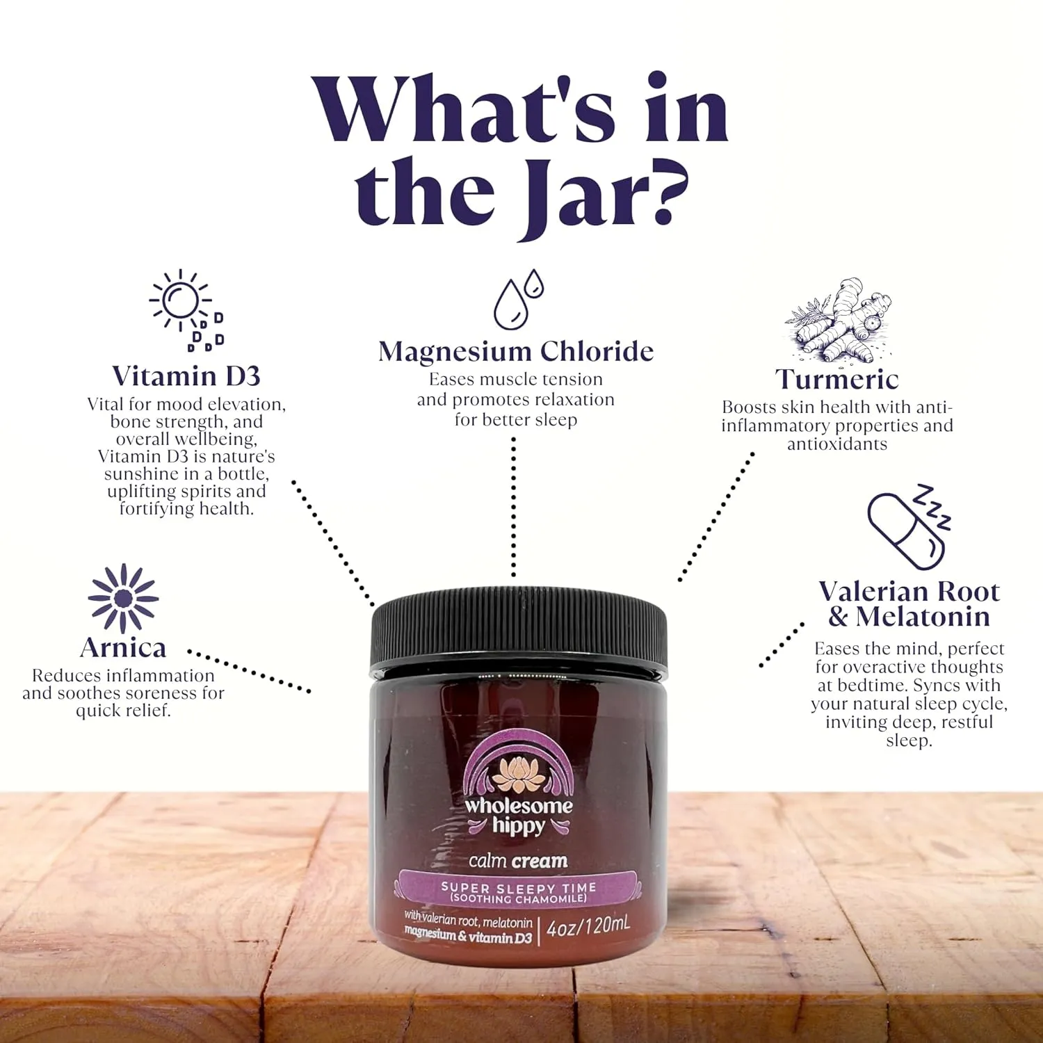 Wholesome Hippy Super Sleepytime Calm Cream – Nighttime Body Butter with Magnesium, Melatonin, Valerian & Chamomile – Soothing Vegan Moisturizer for Bedtime Routine – 4oz