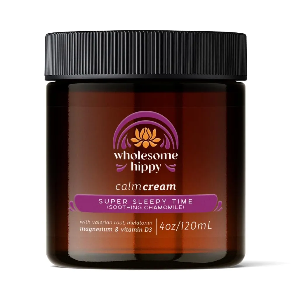 Wholesome Hippy Super Sleepytime Calm Cream – Nighttime Body Butter with Magnesium, Melatonin, Valerian & Chamomile – Soothing Vegan Moisturizer for Bedtime Routine – 4oz