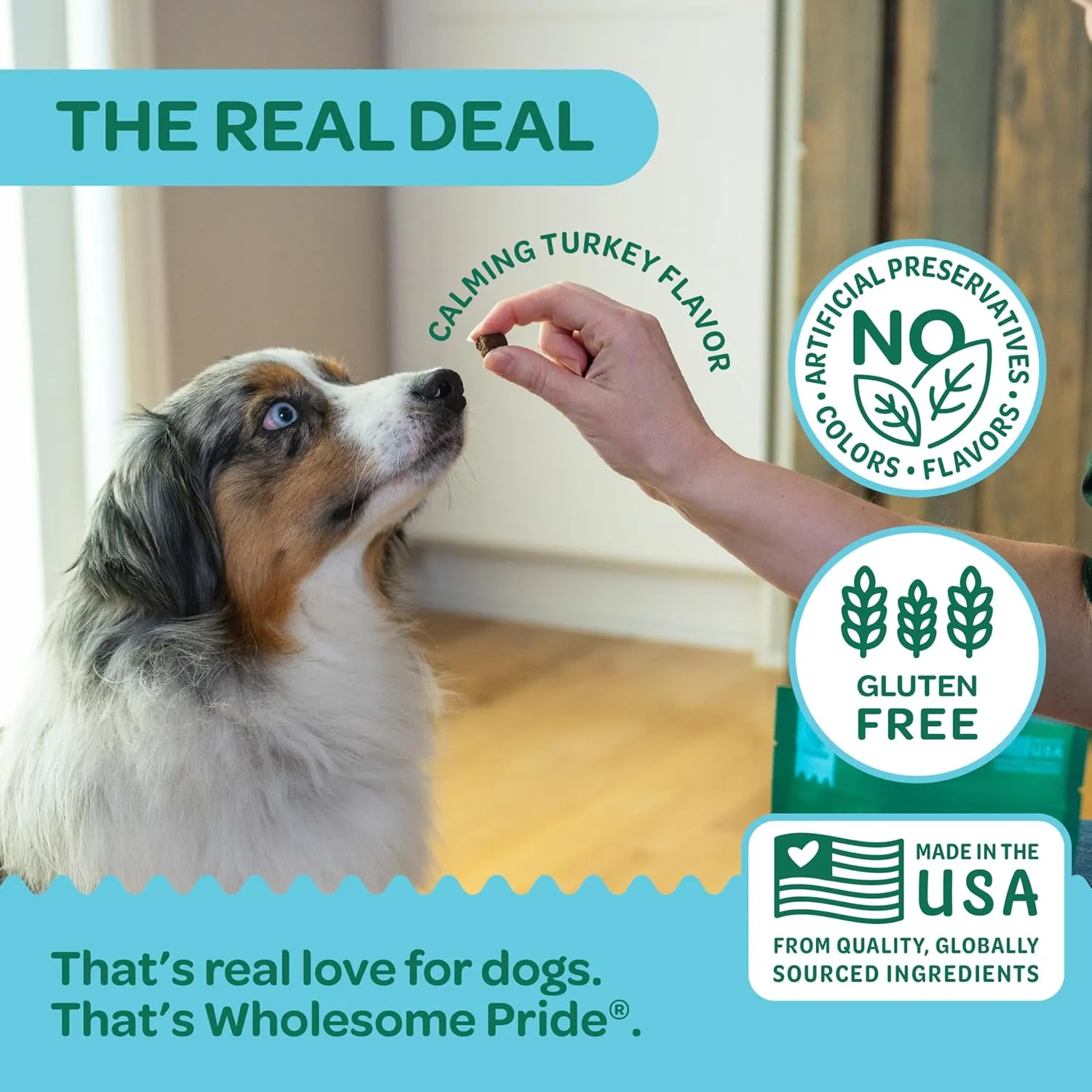 Wholesome Pride Calming Supplement for Dogs - 90 Soft Chews - Natural Anxiety Relief, Separation & Noise Stress Support with Herbal Ingredients, No Melatonin, Non-Drowsy