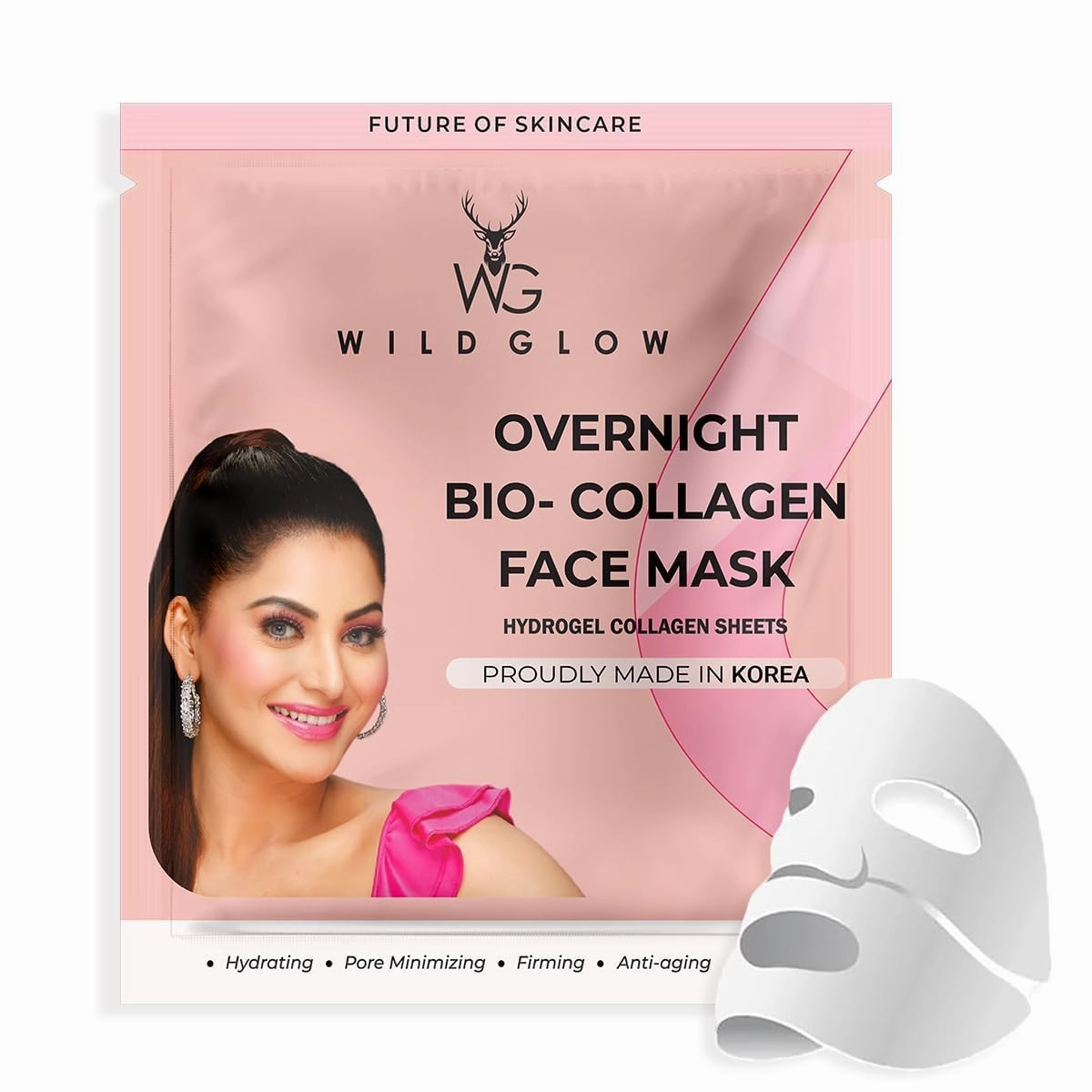 Wild Glow. Overnight Bio-Collagen Face Mask, Korean Hydrogel Sheet, Hydrating, Pore Minimizing, Firming, Anti-Aging