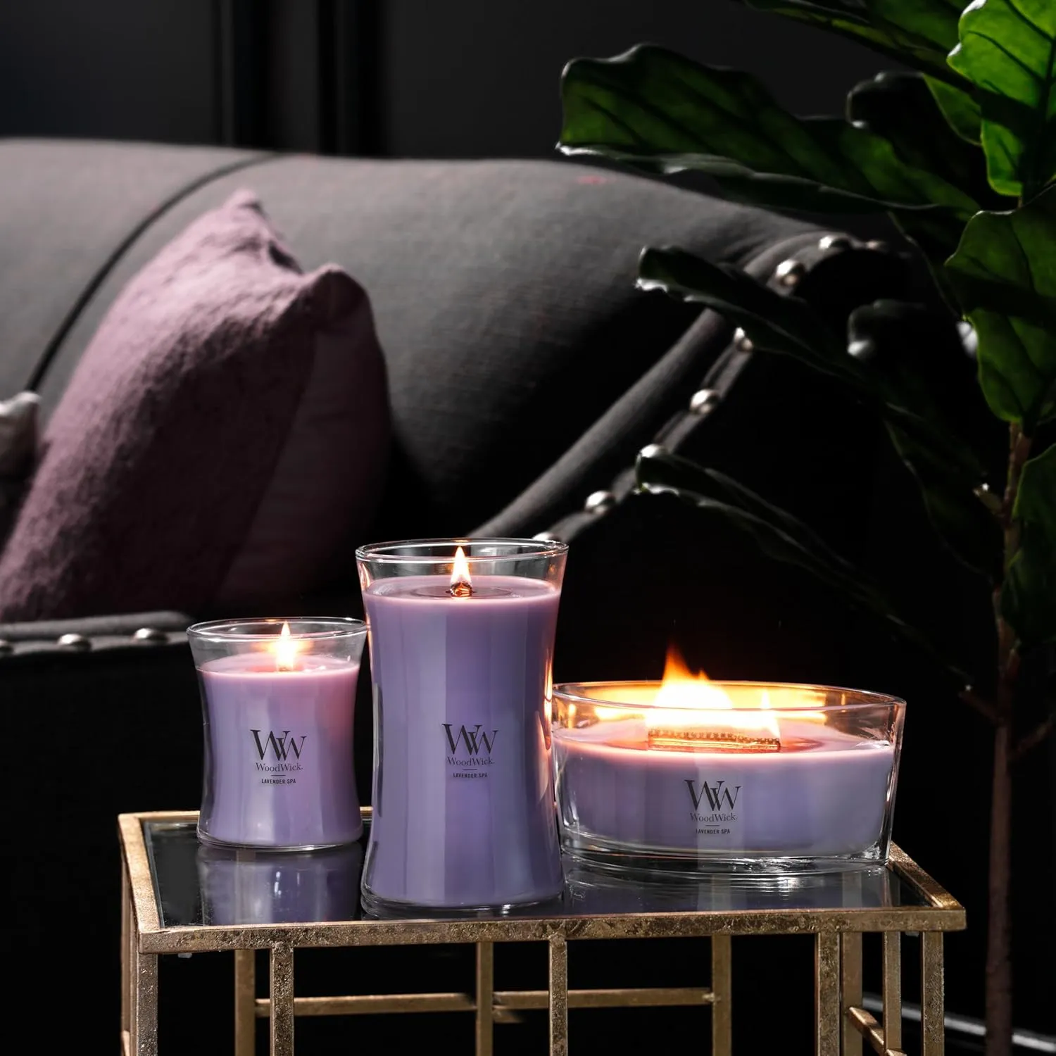 WoodWick Large Hourglass Candle, Lavender Spa Scented, Premium Soy Blend, Crackles as it Burns, Perfect for Gifting, 21oz