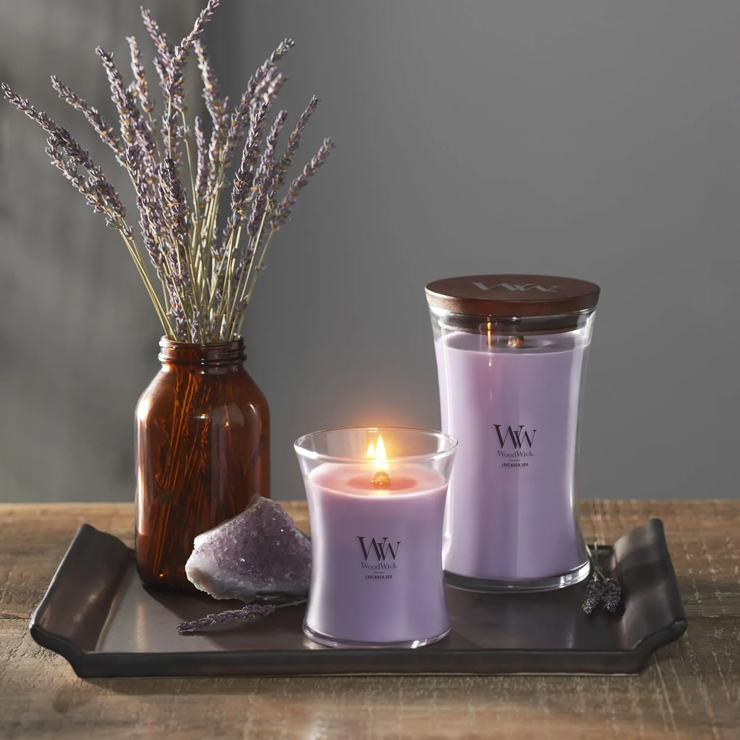 WoodWick Large Hourglass Candle, Lavender Spa Scented, Premium Soy Blend, Crackles as it Burns, Perfect for Gifting, 21oz