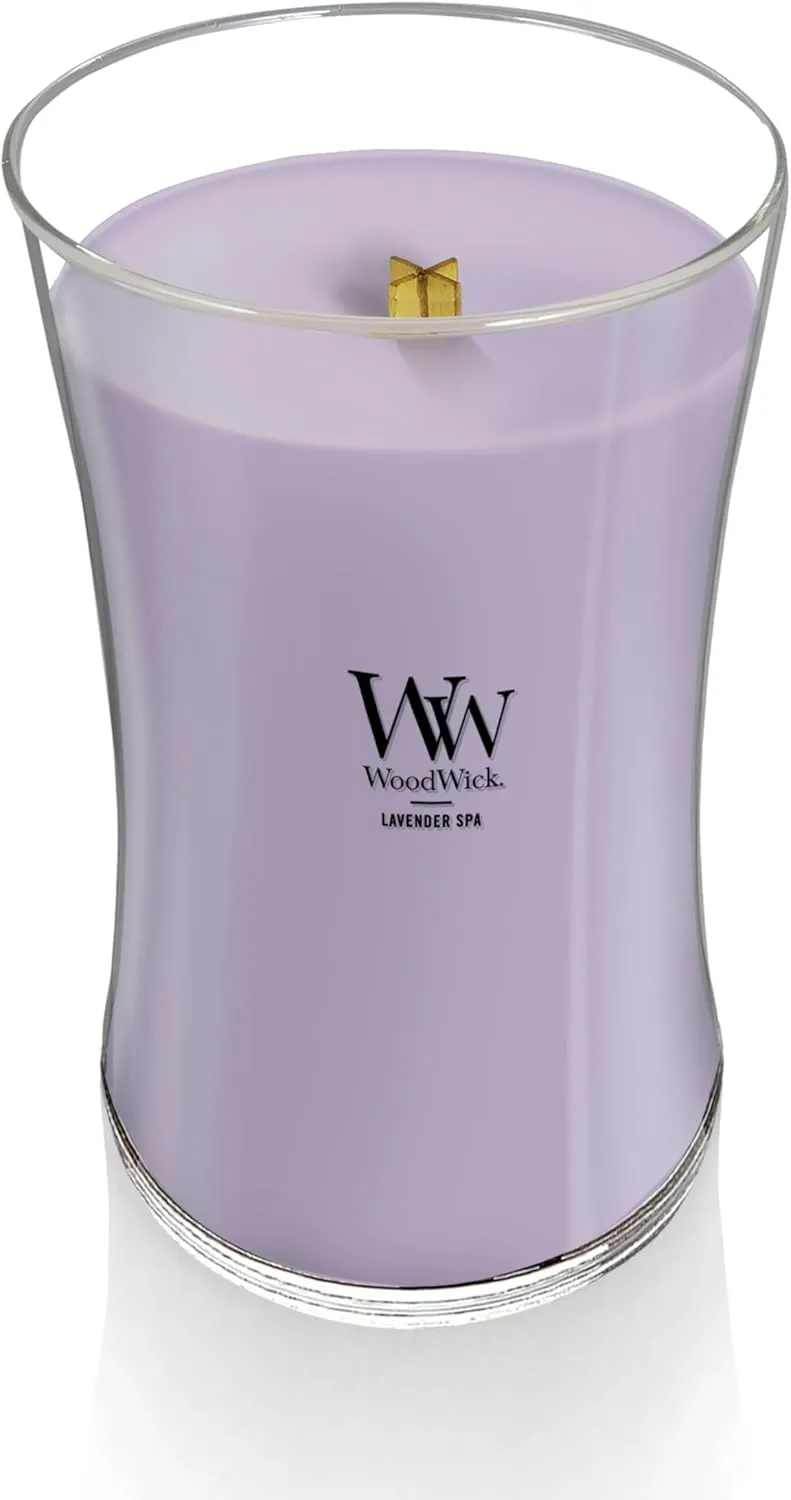 WoodWick Large Hourglass Candle, Lavender Spa Scented, Premium Soy Blend, Crackles as it Burns, Perfect for Gifting, 21oz