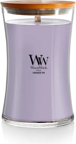 WoodWick Large Hourglass Candle, Lavender Spa Scented, Premium Soy Blend, Crackles as it Burns, Perfect for Gifting, 21oz