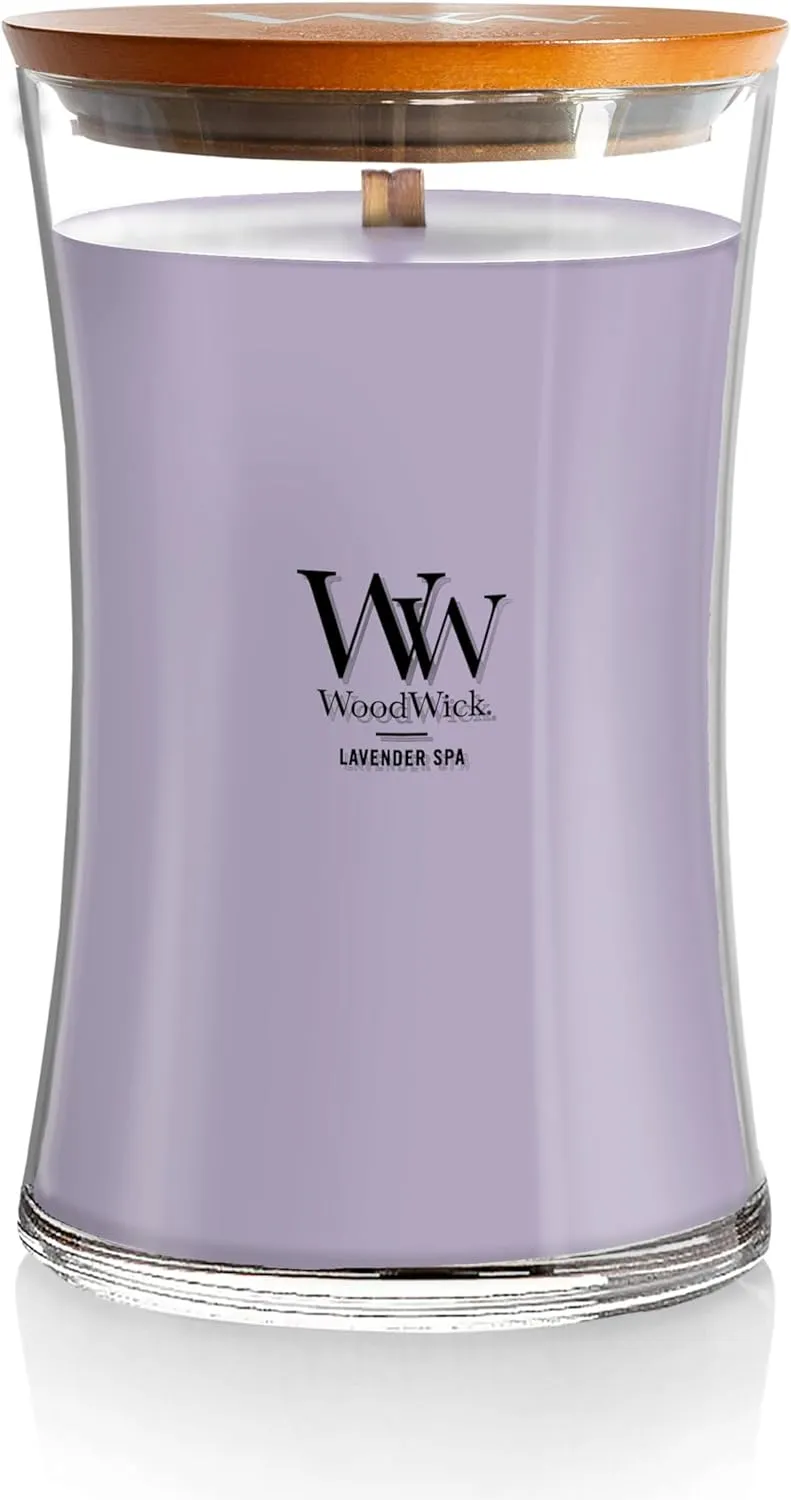 WoodWick Large Hourglass Candle, Lavender Spa Scented, Premium Soy Blend, Crackles as it Burns, Perfect for Gifting, 21oz