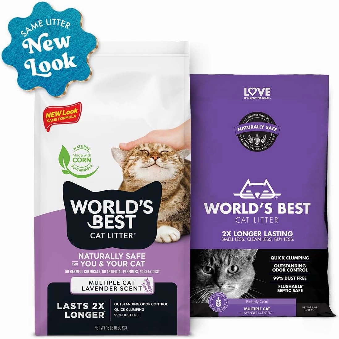 WORLD'S BEST CAT LITTER Multiple Cat Lavender Scented 32-Pounds - Natural Ingredients, Quick Clumping, Flushable, 99% Dust Free & Made in USA - Calming Fragrance & Long-Lasting Odor Control