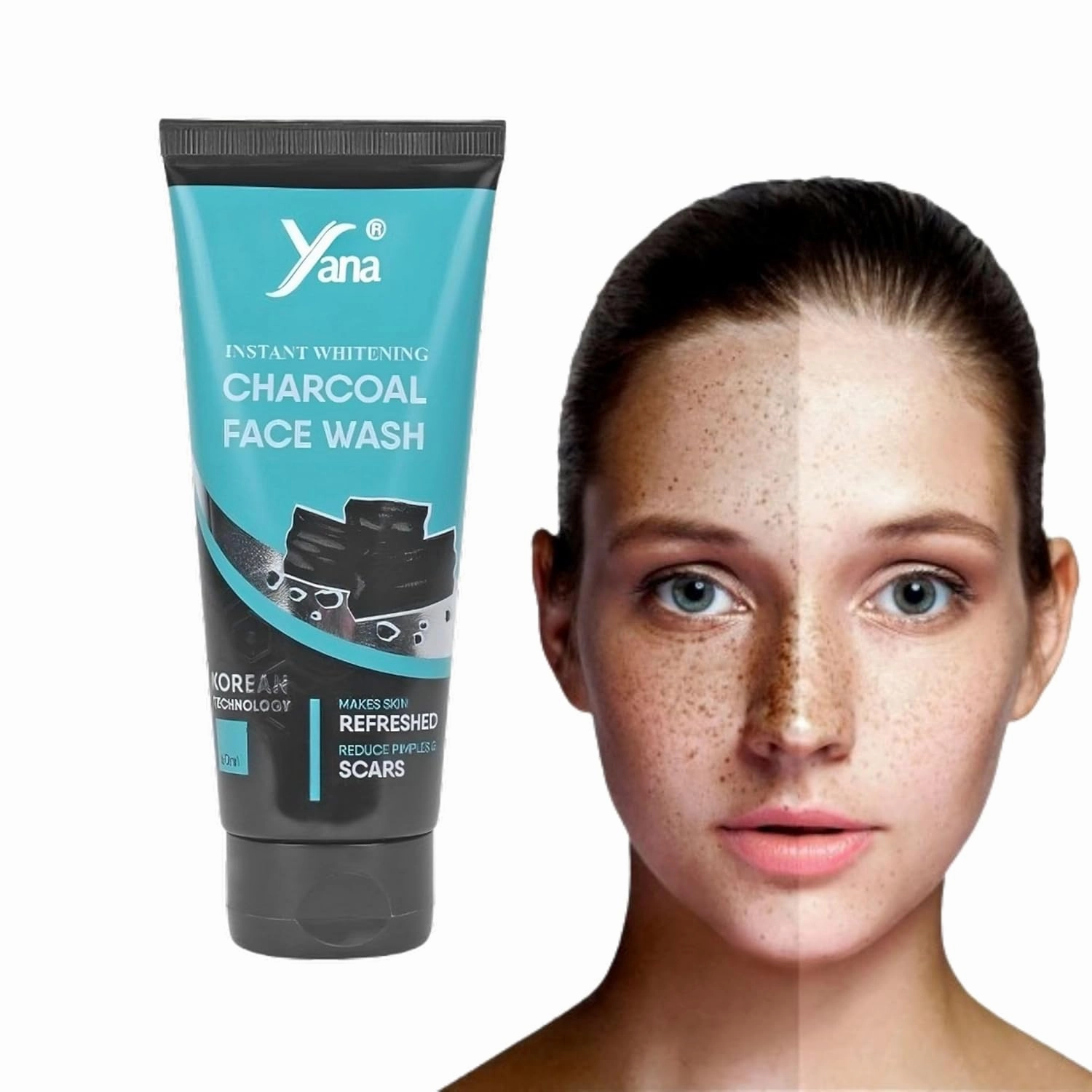 Yana Charcoal Black Face Wash travel size & Cleanser For Pigmentation for Women By Korean Technoloy | Charcoal Face Wash Scrub | Side-effect Free