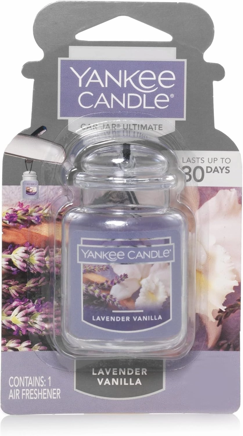 Yankee Candle Car Air Fresheners, Hanging Car Jar Ultimate, Neutralizes Odors Up To 30 Days, Lavender Vanilla, 0.96 OZ (Pack of 4)