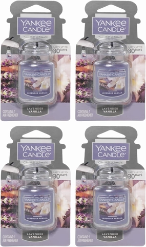 Yankee Candle Car Air Fresheners, Hanging Car Jar Ultimate, Neutralizes Odors Up To 30 Days, Lavender Vanilla, 0.96 OZ (Pack of 4)