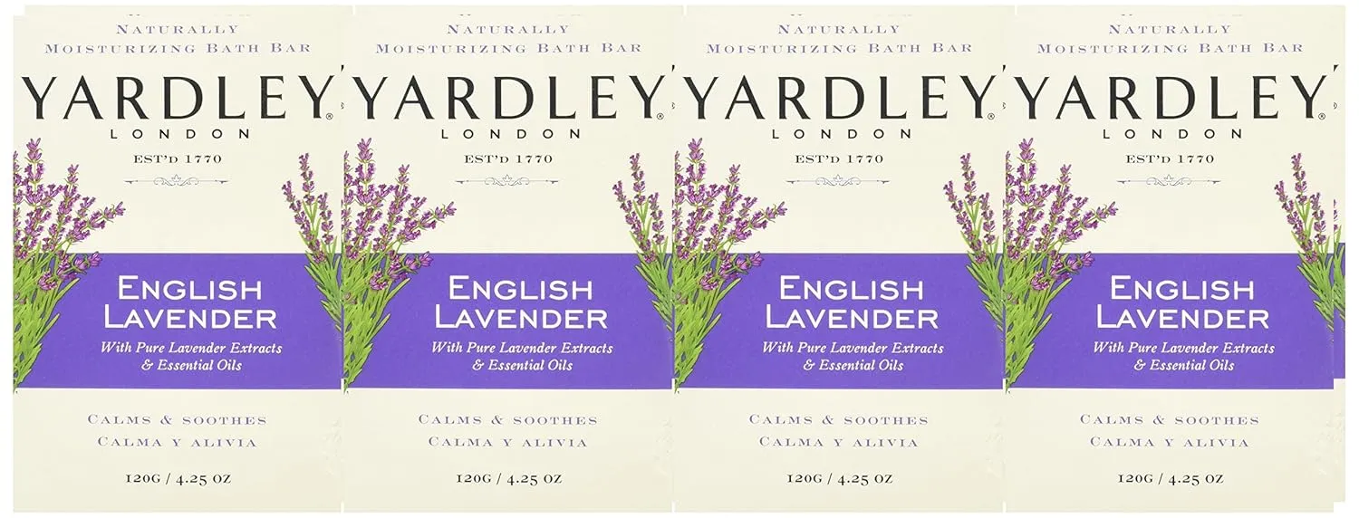 Yardley London English Lavender with Essential Oils Soap Bar, 4.25 oz Bar (Pack of 8)