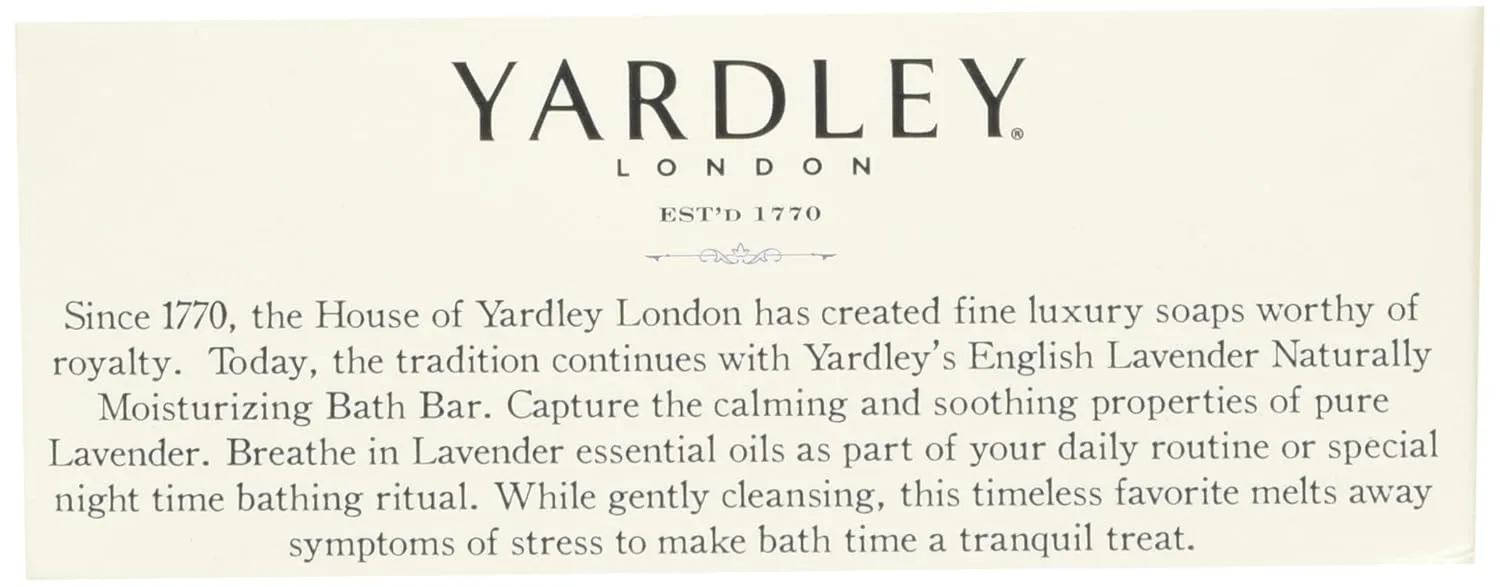 Yardley London English Lavender with Essential Oils Soap Bar, 4.25 oz Bar (Pack of 8)