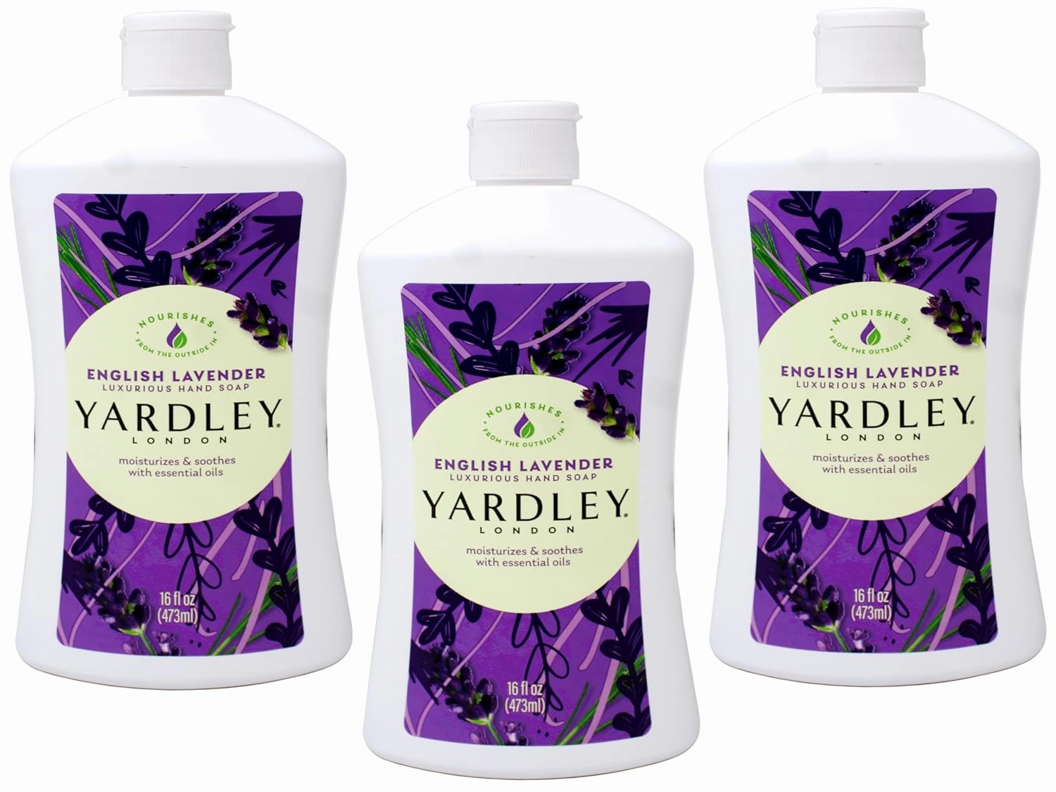 Yardley London English Lavender, Luxurious Hand Soap, Moisturizes & Soothes with Essential Oils, 16 FL OZ (473ml) - 3 Pack