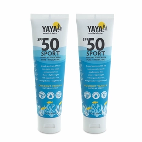 YAYA ORGANICS Sport Mineral Sunscreen Lotion, SPF 50, Reef-Friendly, Non-Nano Zinc Oxide, Water-Resistant, Pure   Hydrating, 3 oz, 2-pack