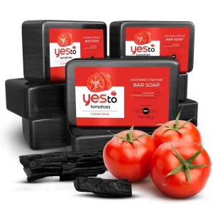 Yes To Tomatoes Charcoal Bar Soap with Tomato Extracts & Sunflower Seed Oil - Detoxifying Face & Body Soap for Men, Women, and Teens, 7 oz - Paraben-Free