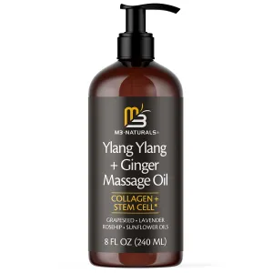 Ylang Ylang   Ginger Lymphatic Drainage Massage Oil – with Collagen & Stem Cells for Circulation, Detox & Cellulite Removal – Body Oil for Muscle Relief, Skin Firming & Relaxation – 8oz by M3 Naturals