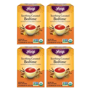 Yogi Tea Soothing Caramel Bedtime Tea - 16 Tea Bags per Pack (4 Packs) - Calming Sleep Tea - Supports Good Sleep - Includes Chamomile Flower, Rooibos Leaf, Roasted Chicory Root & More