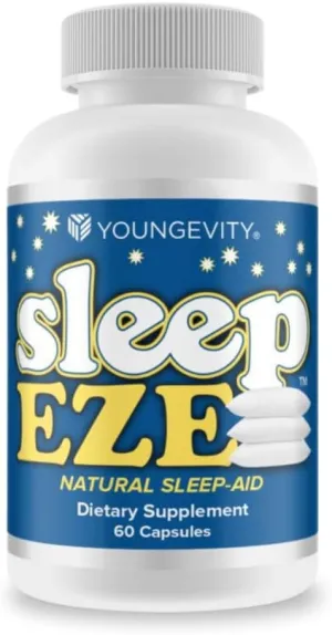 Youngevity Sleep Eze - Natural Sleep Support - Valerian Root, Passion Flower, 5-HTP, Melatonin - Non-Habit Forming - Sleeping Support Supplement - (60 Capsules)