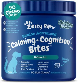 Zesty Paws Senior Advanced Calming & Cognition Soft Chews for Dogs - Supplements for Dog Brain Health & Nervous System Support   Calming & Relaxation -with Ashwagandha, DHA & Melatonin